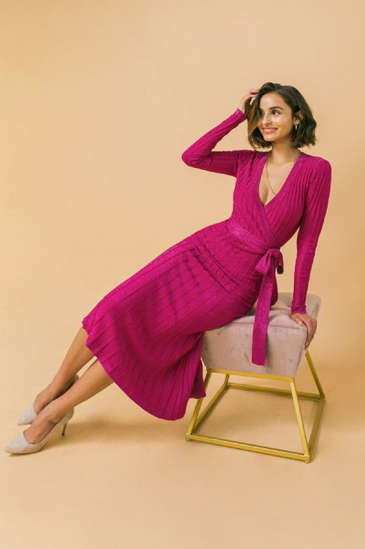 rib sweater dress Magenta Ribbed Sweater Dress large