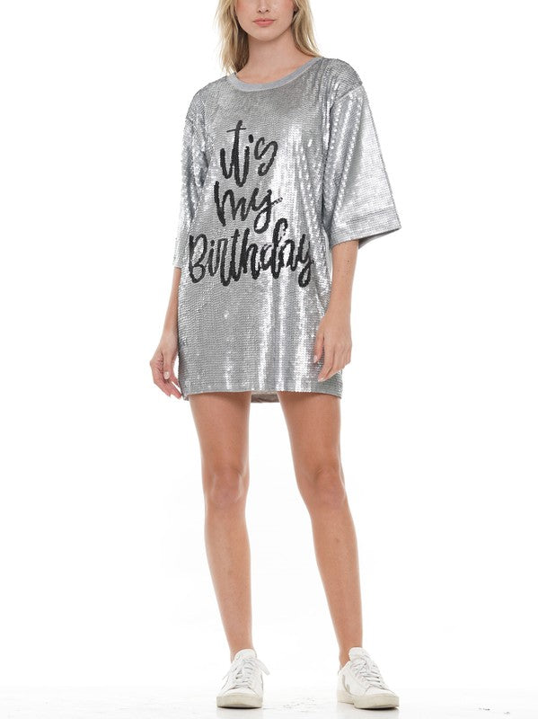 IT'S MY BIRTHDAY SEQUIN TOP DRESS One Size / silver IT'S MY BIRTHDAY SEQUIN TOP DRESS One Size / silver