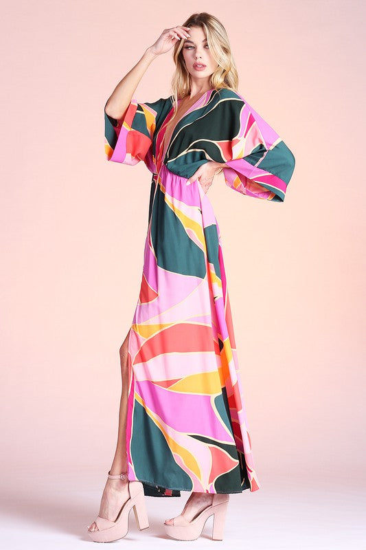 Pink Kimono Maxi Dress