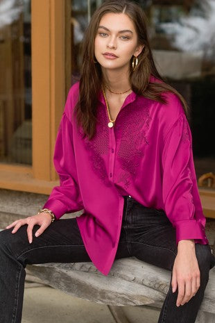 Magenta Embroidered Blouse