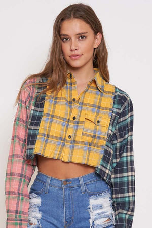 Cropped Checker Flannel Shirt