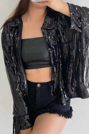 Black Sequin Fringe Jacket