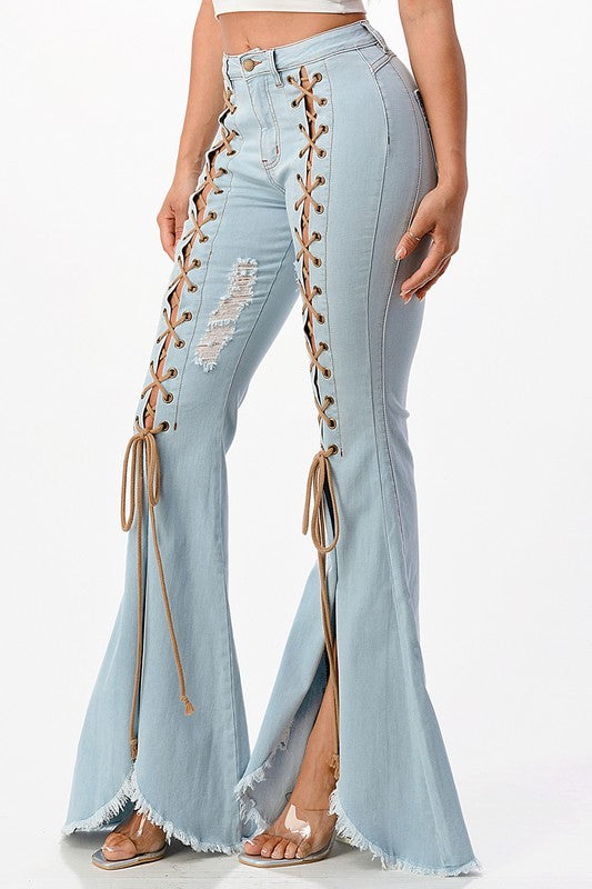 Lace-Up Flare Denim Jeans – Hippie Vibe Tribe