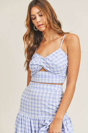 Blue Paid Twist Tube Top and Skirt Set.