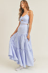 Blue Paid Twist Tube Top and Skirt Set.