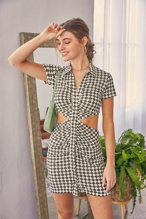 Checkered Cut-Out Mini Dress