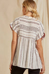 Ivory Embroidered Striped Babydoll Top