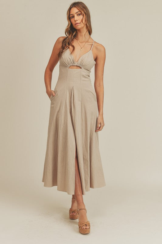 Taupe Cut Out Maxi Dress