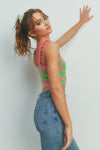 Retro Design Pleated and Ruffled Strap Crop Top