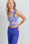 Retro Design Pleated and Ruffled Strap Crop Top