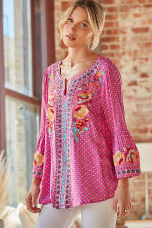Bohemian Hot Pink Embroidered Top