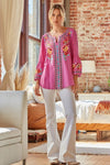 Bohemian Hot Pink Embroidered Top