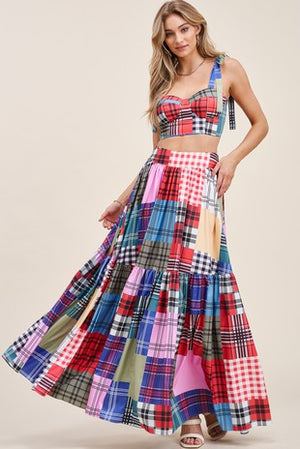 Country Fun Pattern Crop Top and Maxi Skirt