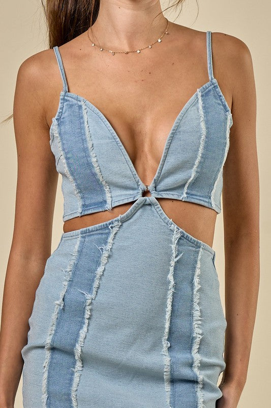 hippie denim dress Belted Button-Up Tiered Denim Midi Dress Small