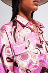 Abstract Pink Silk Blouse
