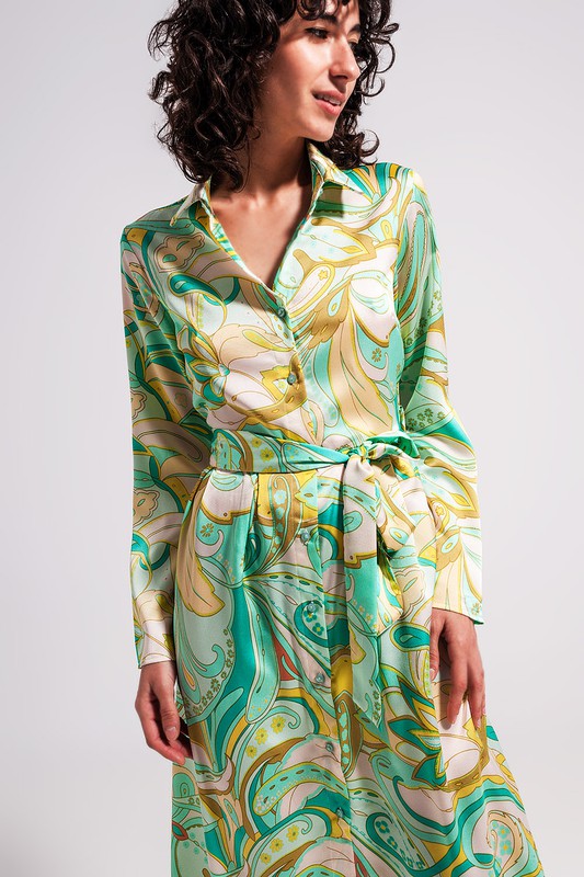Retro Multi-green Silk Dress