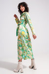 Retro Multi-green Silk Dress
