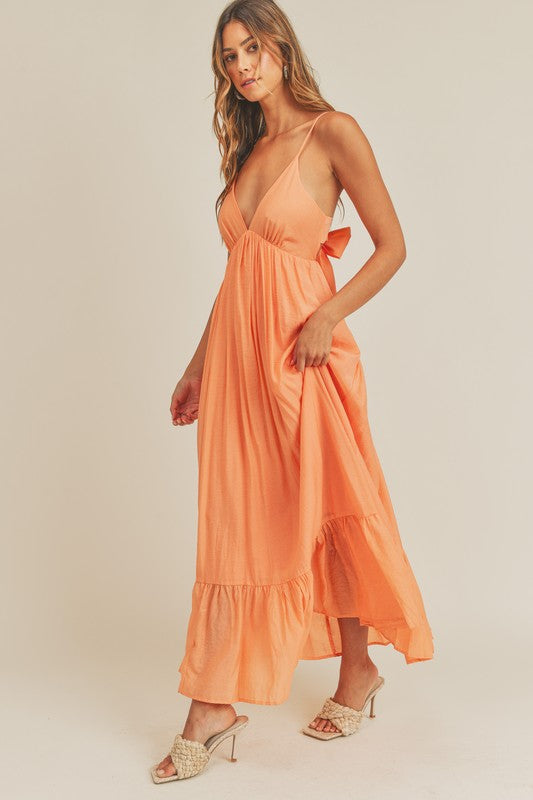 Orange Maxi Dress with Back Bow