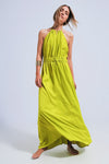Lime Satin Midi-Slip Dress