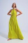 Lime Satin Midi-Slip Dress