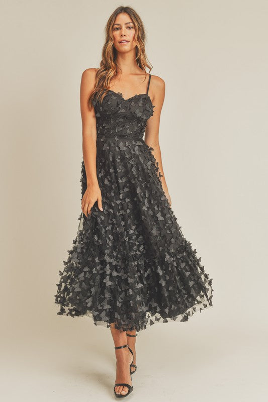 BUTTERFLY MESH LACE UP BACK BUSTIER MIDI DRESS small BUTTERFLY MESH LACE UP BACK BUSTIER MIDI DRESS small