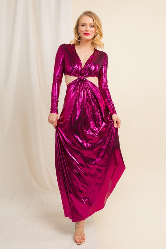 Magenta Shiney Metallic Maxi Dress Large Magenta Shiney Metallic Maxi Dress Large