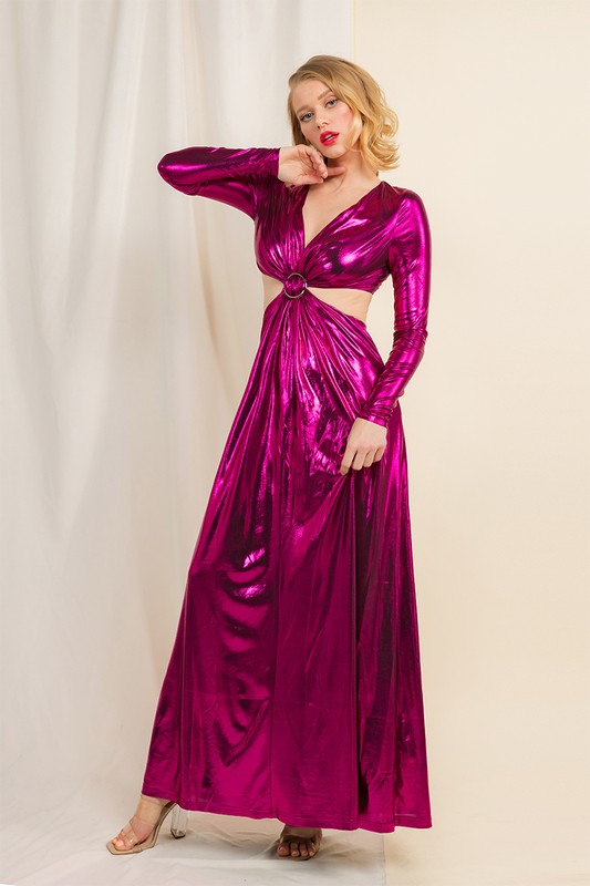 magenta metallic dress Sweet Heart Metallic Maxi Dress - Hot Pink