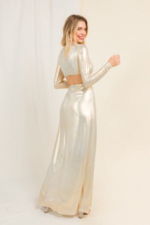 Gold Shiney Metallic Maxi Dress