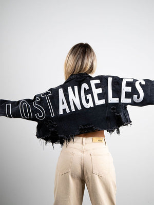 "LOST ANGELES" Crop Denim Jacket
