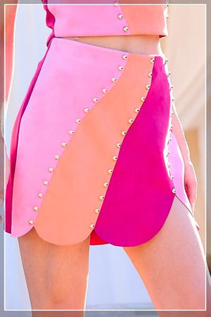 Pink Stiped Suede Mini-Skirt