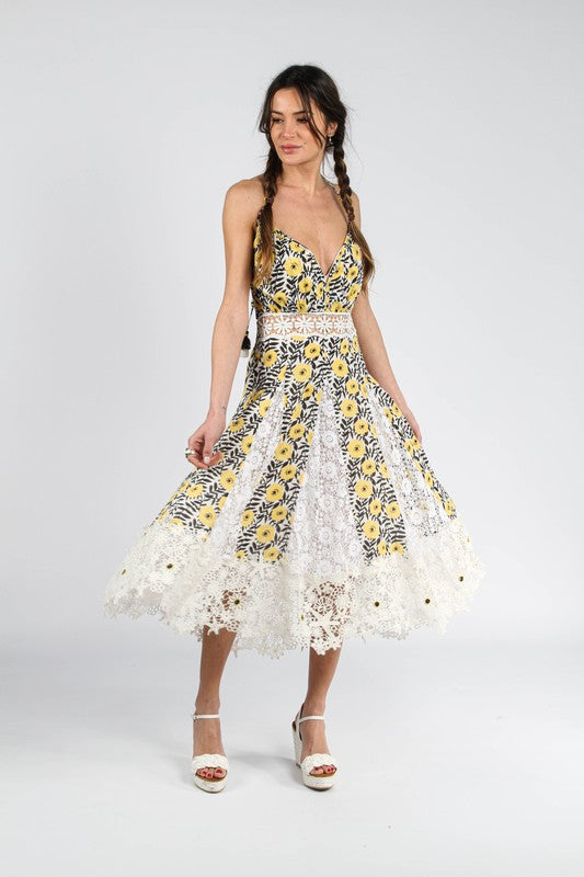 Girl's Olive Green and White Daisy Print Peplum Twirl Dress – cuteheads