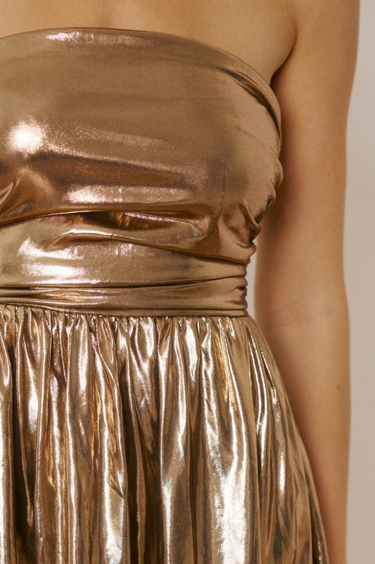 Gold Metallic Stapless Mini-Dress Hippie Vibe Tribe Gold Metallic Stapless Mini-Dress Hippie Vibe Tribe