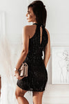 Black Tassel Sequin Mini-Dress