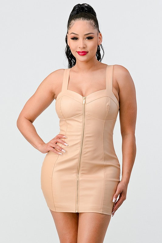 Champagne Pleather Bodycon Mini-Dress medium Champagne Pleather Bodycon Mini-Dress medium