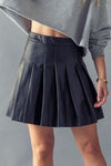 Black Vegan Pleated Mini-Skirt