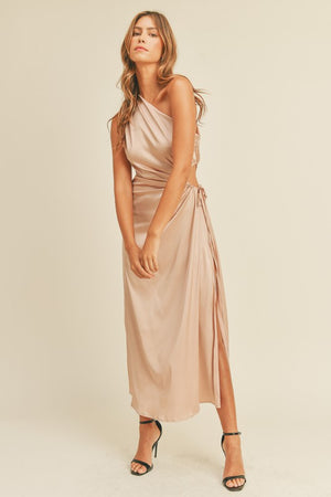 satin cut out midi dress Mocha Satin Cut Out Midi-Dress medium