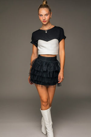 Black Mesh Layered Mini Skirt