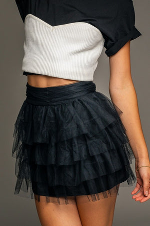 Black Mesh Layered Mini Skirt