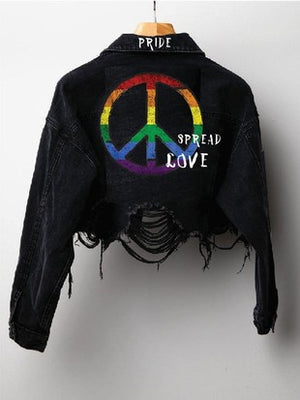 "PRIDE & PEACE" Crop Denim Jacket