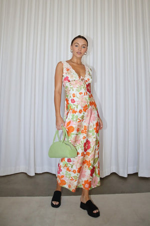 Floral Satin & Lace Maxi Dress