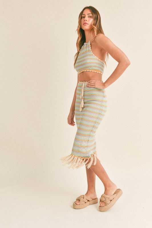 Aqua Multi Crocheted Halter & Skirt Set