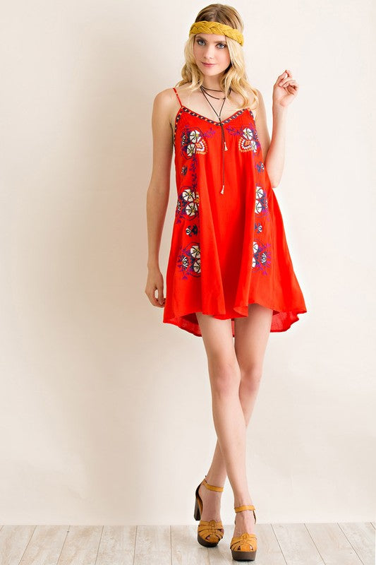 Boho Embroidered Slip Dress Festive Red / Small Boho Embroidered Slip Dress Festive Red / Small