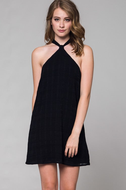black halter neck shift dress Women's Black Woven Halter Neck Mini Shift Dress