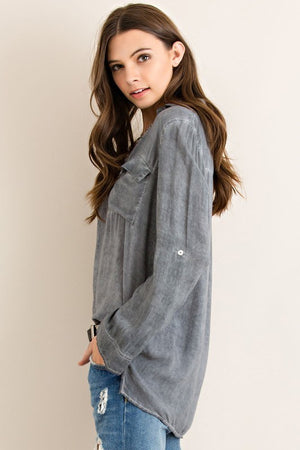 Stressed  Charcoal  Long Sleeve Blouse - Hippie Vibe Tribe