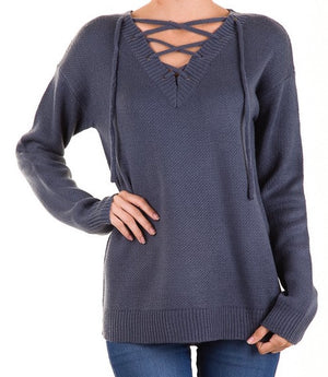 Cozy Front Lace Up Sweater - Hippie Vibe Tribe