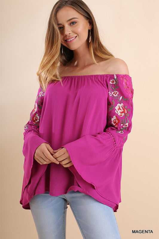 Fiesta Vibe Embroidered Off Shoulder Blouse - Hippie Vibe Tribe