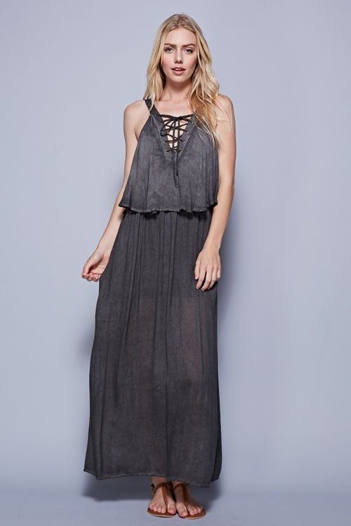 Boho-Chic Grey Maxi Dress