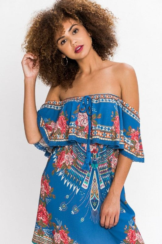 tribal print short dress Printed Gauze Mini Dress