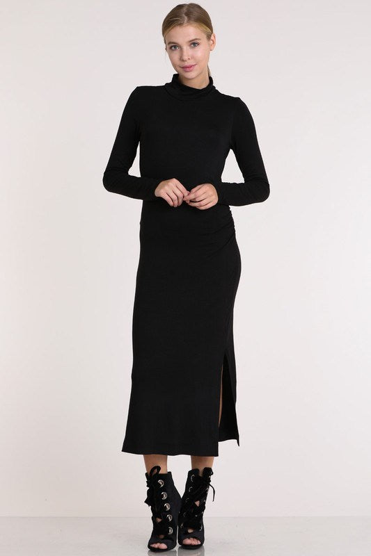 Mock Neck Long Sleeve Shirred Dress Small Mock Neck Long Sleeve Shirred Dress Small