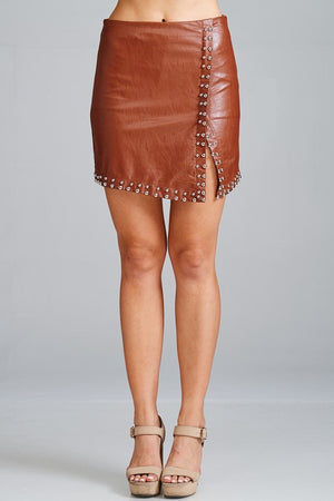 Faux Leather Studded Wrap Mini Skirt - Hippie Vibe Tribe